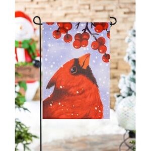 Christmas Cardinal with Berries Garden Flag